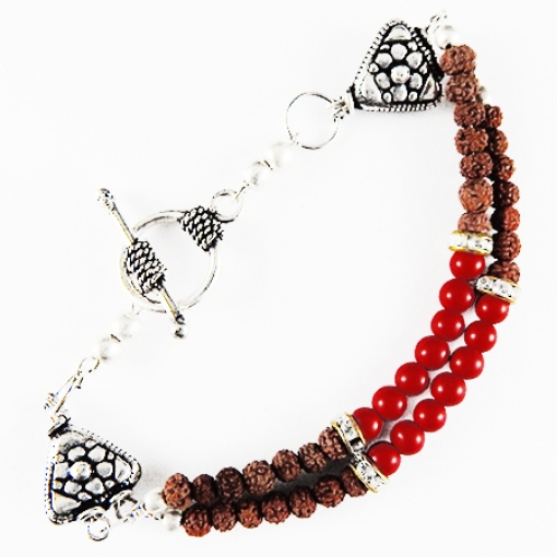 Coral & Rudraksha Beads Bracelet