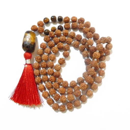 Rudraksha Mala with Tiger Eye Pendant