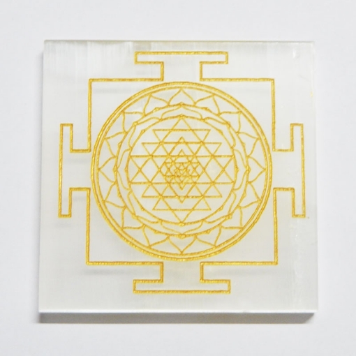 Selenite Plate with Shri Yantra