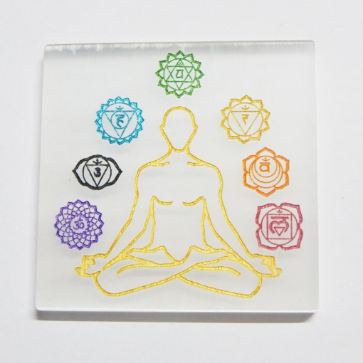 Selenite Plate with 7 Chakra Mantra